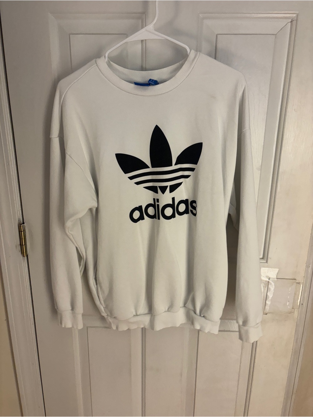 adidas White Crewneck Sweatshirt with Black Trefoil Logo
